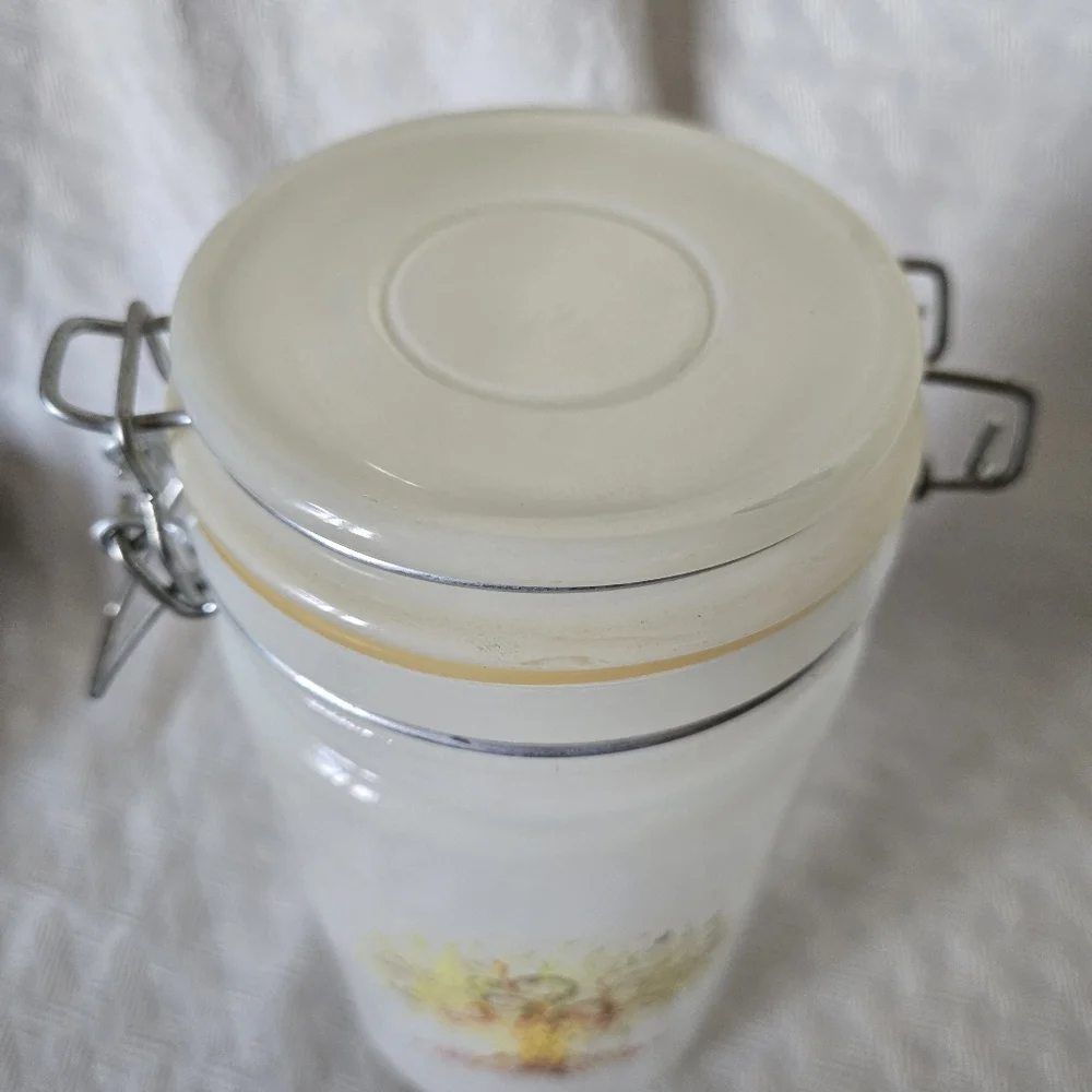 Glass Jar with Tree Design Frosted With Metal Latch